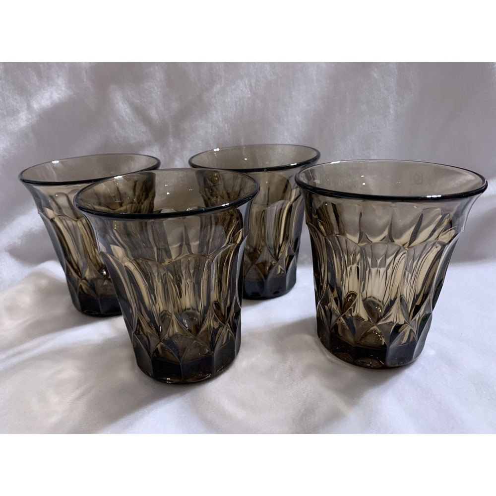Vintage Noritake Perspective Smoke Brown Flared Glass 3.5" Juice Glass Set Of 4